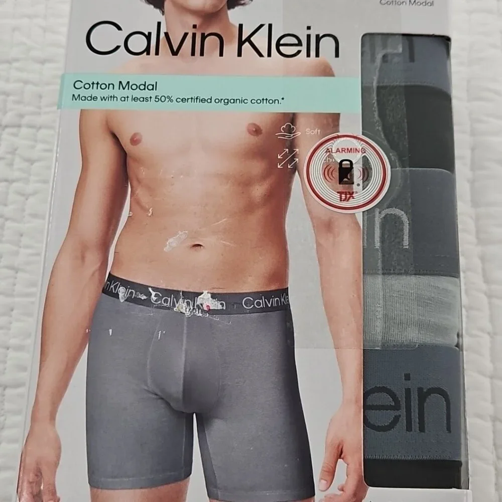 Calvin Klein‎ 3-Pack Boxer Briefs Men's XL Black Gray Organic Cotton Modal NEW